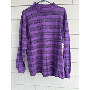Vintage 80s Jordache Mens Purple Geometric‎ Mock Neck Long Sleeve Shirt USA L